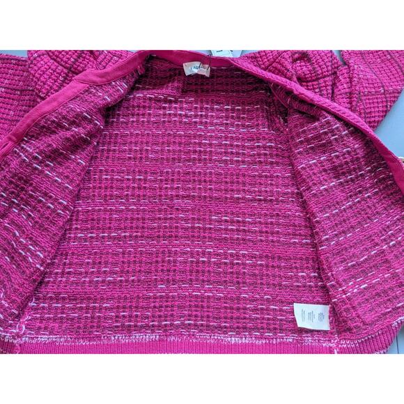 NWT L'Agence Jenni V-neck Cropped Knit Cardigan Size L Hot Pink #3E515 - Picture 13 of 15